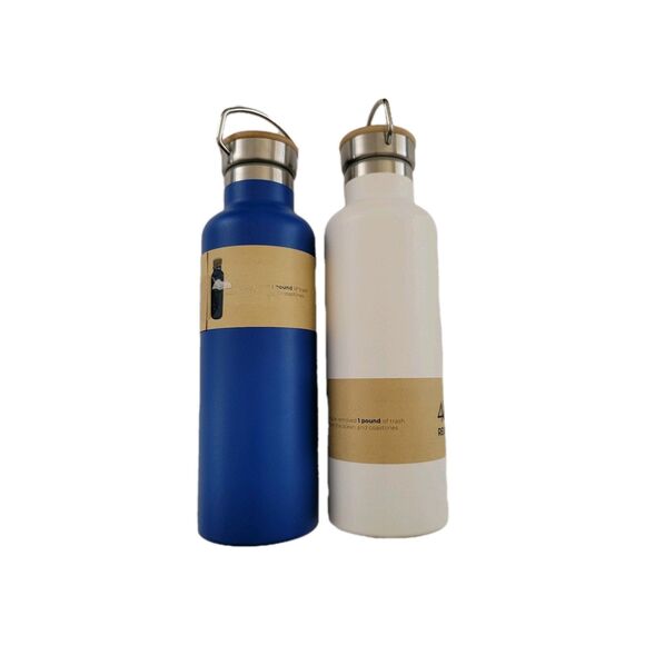 4OCEAN Insulated Blue & White Stainless Steel Reusable Water Bottles Set Of 2 - Picture 2 of 13